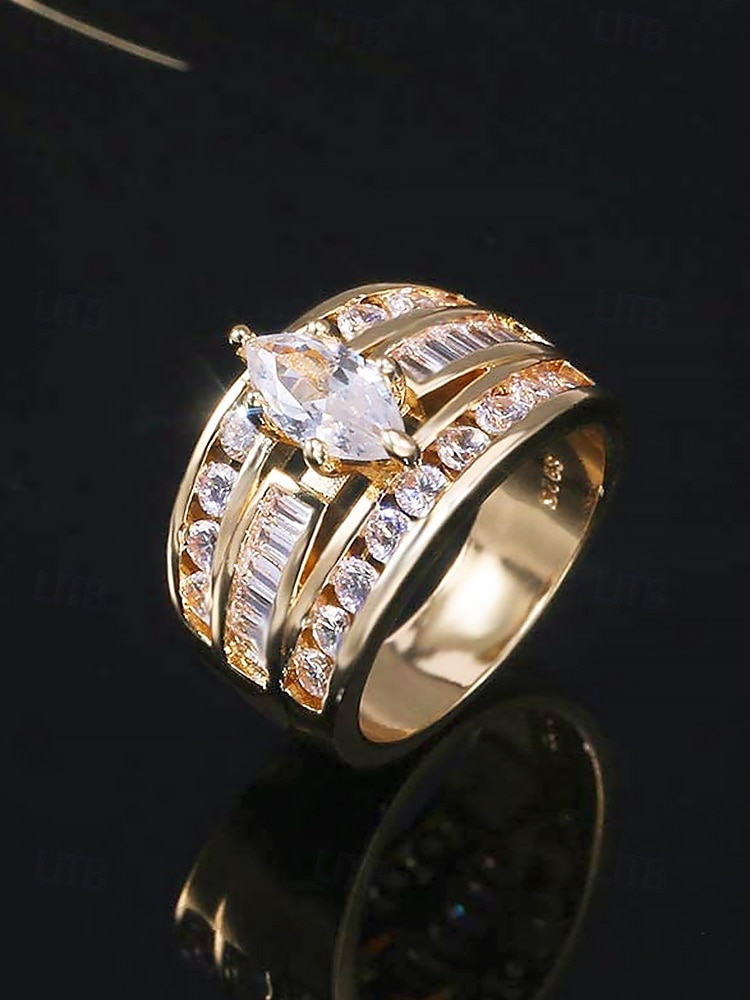 Dames vergulde marquise geslepen kristallen ring – elegante statement sieraden voor bruiloften, verlovingen en avondfeesten 2025 - $9.99 –P6