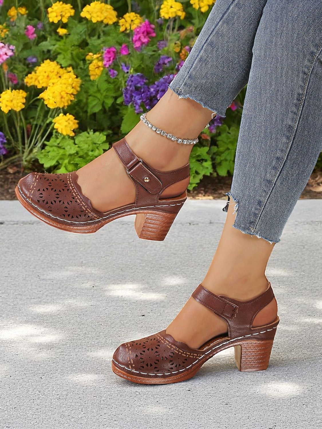 Women's Cutout Faux Leather Block Heel Sandals with Adjustable Strap – Comfort Shoes for Daily Commute, Garden Party, Farmers Market & Boho Summer Outings 2026 - $24.99 –P4
