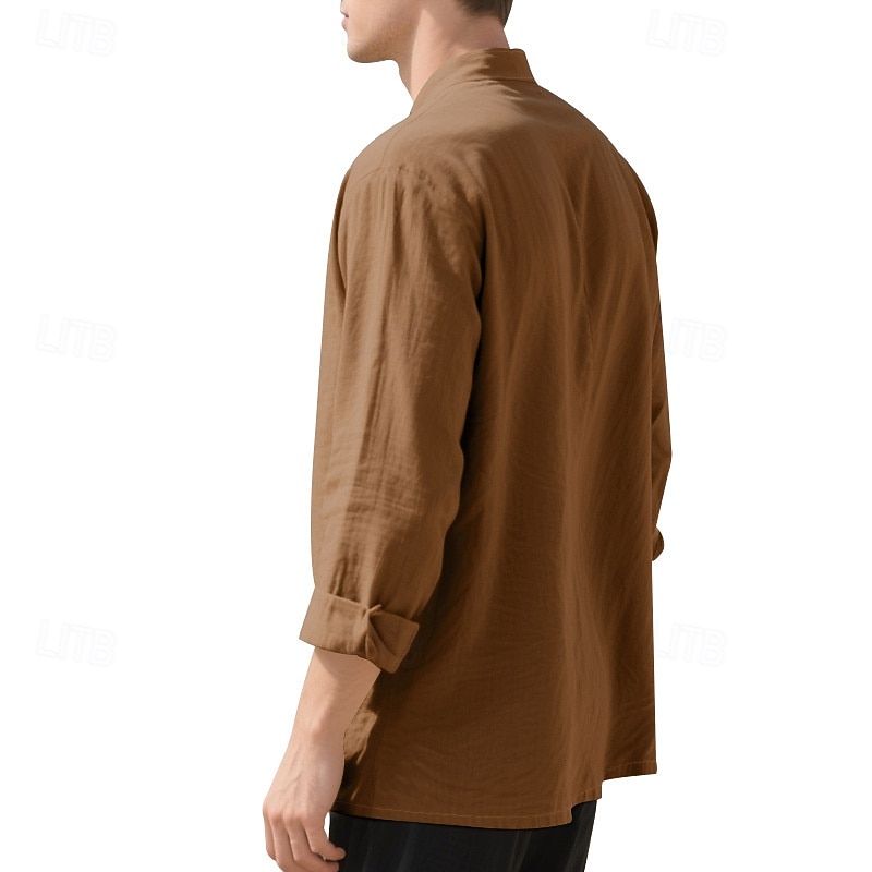 Per uomo Camicia Camicia di lino Camicia casual Camicia con Bottoni Camicia di cotone Semplice Vacanza Camicia hawaiana Nero Bianco Rosa Viola Manica Lunga Colletto alla coreana Primavera Autunno del 2025 a $21.99 –P19