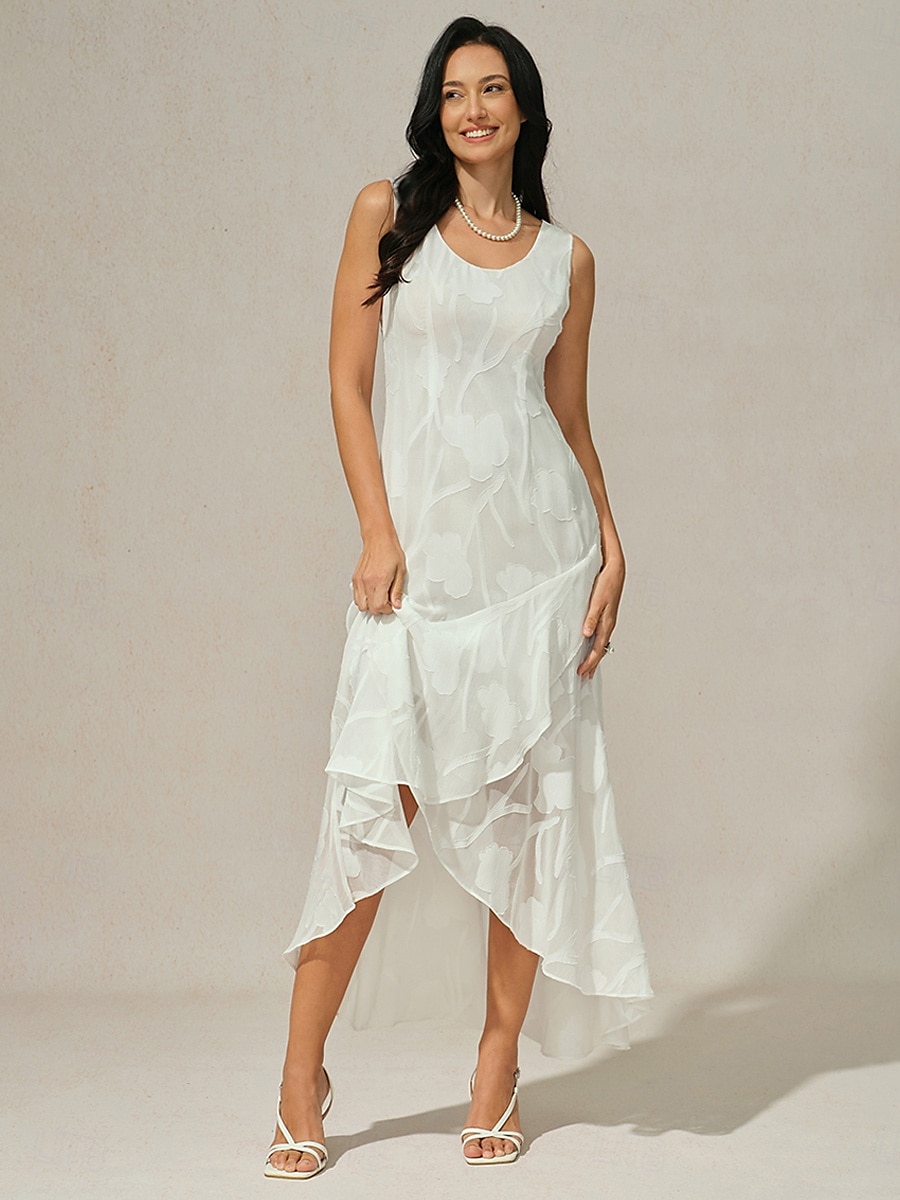 Dames Maxi-jurk Jurk met ruches Elegant Bruiloft Bruiloft gast Avond Feest Normale pasvorm Bloemig Mouwloos U-hals Wit Zomer Lente 2025 - $49.99 –P4