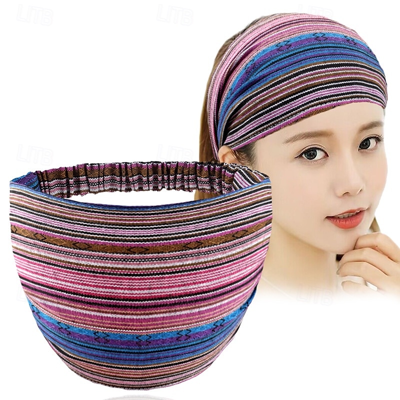 Boho Headbands for Women Girls Wide Hippie Hair Accessories Colorful Stripe Head Bands for Women's Hair Fashion Hairbands Turban Headwraps Non Slip 2025 - $8.49 –P8