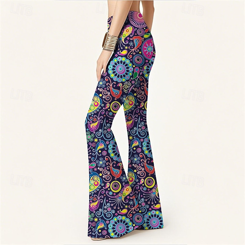 Retro Vintage Boho 1970er Schlaghosen Schlag-Leggings Hippie Disco Hohe Taille Paisley-Muster Stammes Kostüm Damen Halloween Karneval Urlaub Musikfestival Festival Erwachsene Hose 2026 - $21.99 –P2