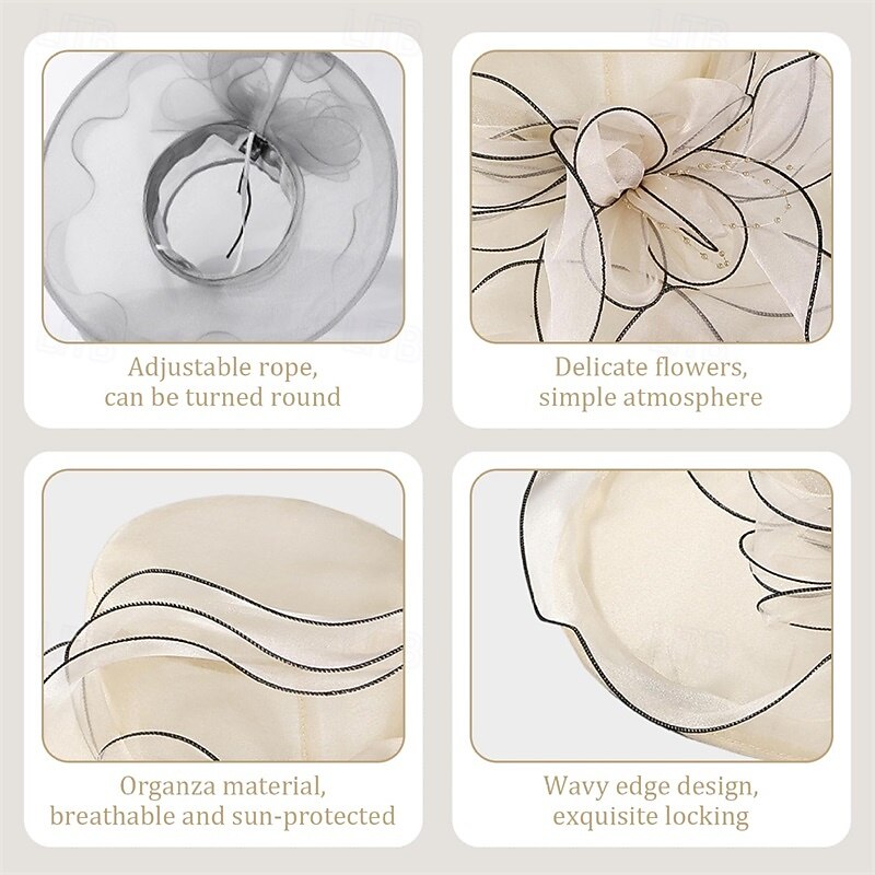 Fascinatorhoeden voor dames, brede organza kerkhoed met kerkelijke rand, elegante vintage modieuze pet voor bruiloft, fascinator, cocktailparty, beige, fascinatorshoeden voor dames thee, hoofd 2026 - $25.99 –P3