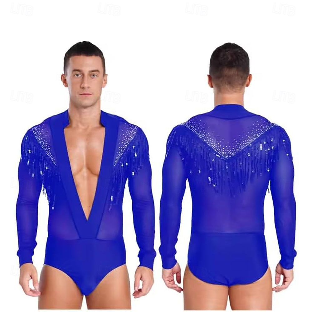 férfi áttetsző hálós body tangó latin tánc trikó mély V-nyakú műkorcsolya tánc jelmez 2025 - $239.59 –P5