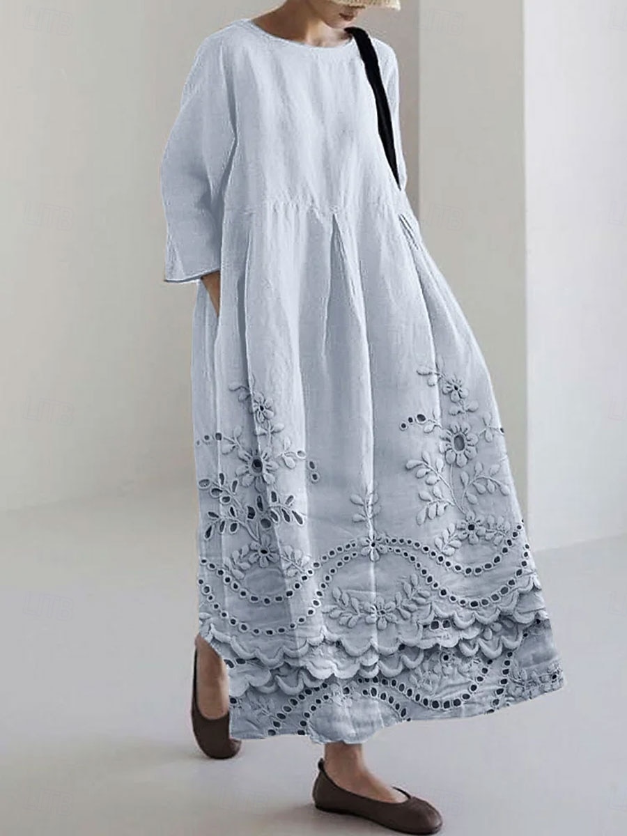 Damen Maxikleid Sommerkleid A Linie Kleid Urlaub Lässig Strand Täglich Ferien Ausgehen Lässiger Schnitt Blumen Grafik Langarm Rundhalsausschnitt U-Boot-Ausschnitt Weiß Rosa Blau Sommer Frühling 2025 - $36.99 –P1