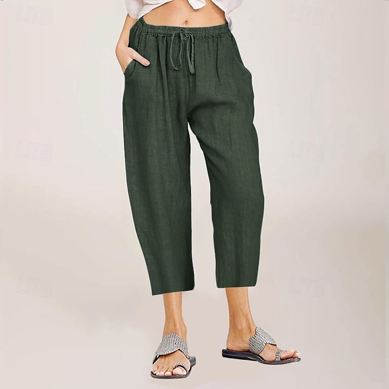 Per donna Pantaloni in cotone e lino Pantaloni capri Pantaloni Eleganti Streetwear Casual Lunghezza al polpaccio Naturale Semplice Tasca Design con Coulisse Elastica Comodo All'aperto All'aperto del 2025 a $24.99 –P14