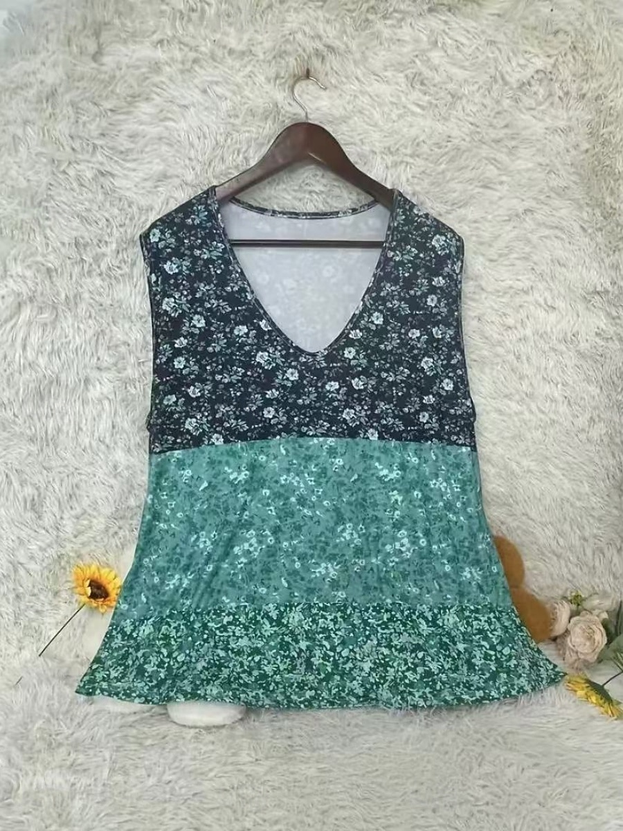 Dame Singleter Camisole Tank Top Blomstret Bohem Etnisk Ermeløs V-hals Vanlige topper Daglig Ferie Trykt mønster Marineblå Blå Kamel Fuksia Grønn Sommer 2025 - $14.99 –P12