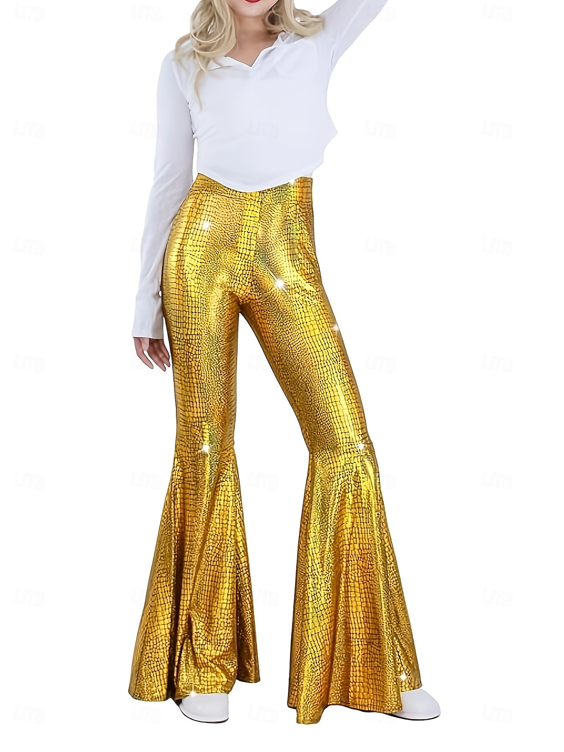 Retro 70. léta Báječný Kalhoty do zvonu Roztažené kalhoty Disko Vysoký pas Lesklý latexový patent Kov Hadí kůže Maškarní kostým Dámské předvečer Všech svatých Karneval hudební festival Retro 2025 - $37.99 –P12