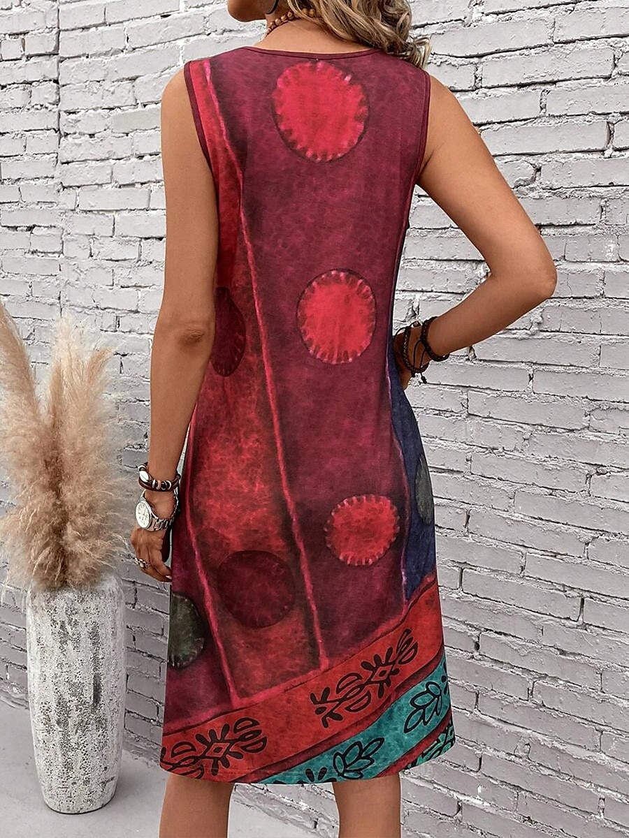 Damskie Sukienka mini Sukienka letnia Sukienka A line Letnie sukienki Urlop Codzienny Boho Regularny Graficzny Geometryczny Kolorowy blok Bez rękawów Dekolt w kształcie litery U Ciemnoczerwony 2025 - $21.99 –P5