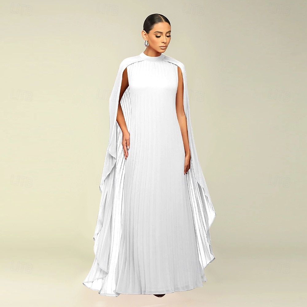 Abiti A-Line Quinceanera elegante abito formale matrimonio lunghezza al pavimento maniche lunghe scollo alto chiffon con pieghe del 2025 a $119.99 –P13