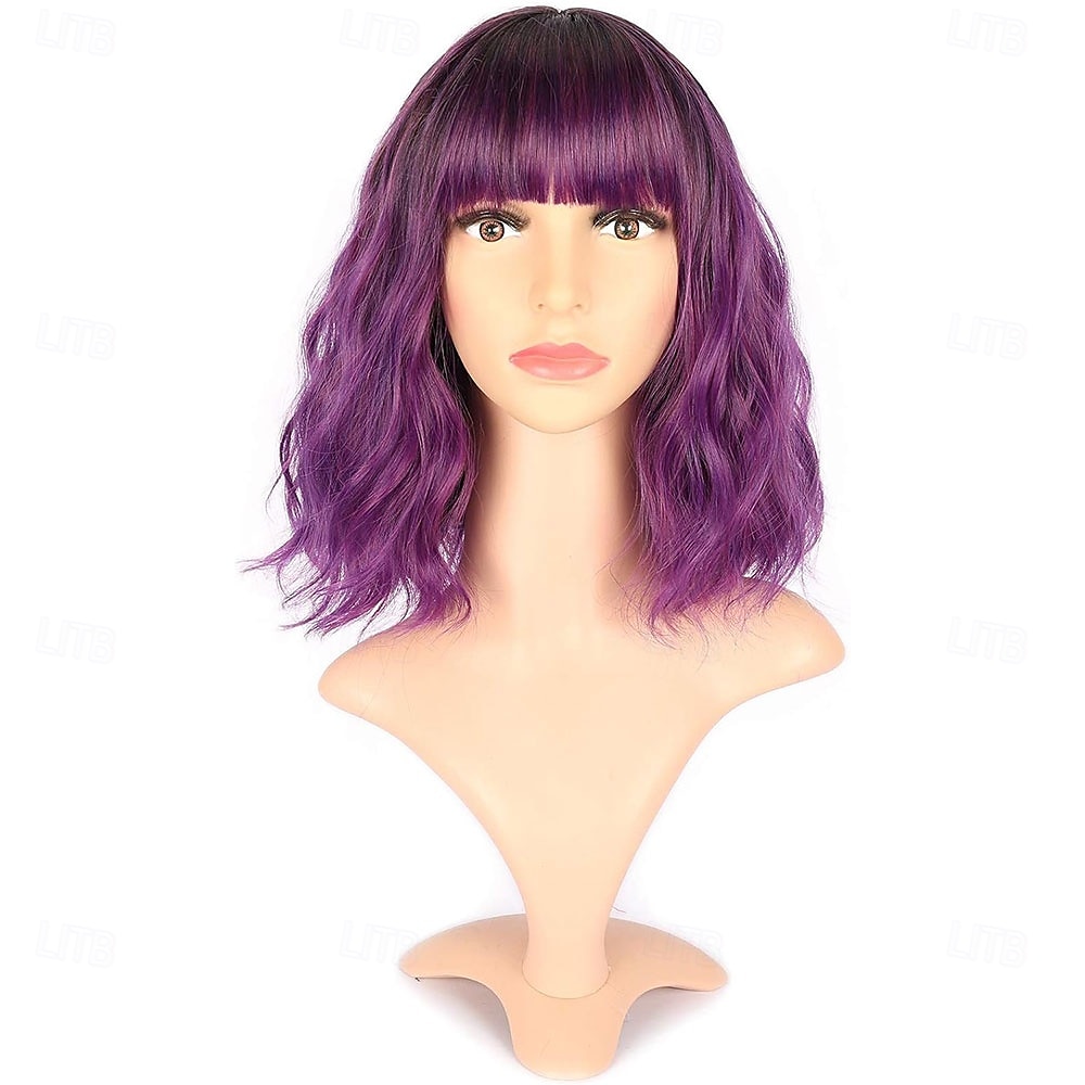 Ombre 2-tone kleur krullende bob pruik met luchtpony natuurlijke krullende golvende korte bob pruiken schouderlange pruiken synthetische cosplay voor meisjes kleurrijke pruiken 12'' blond tot roze 2025 - $24.99 –P9
