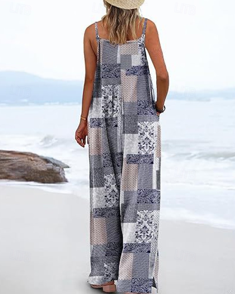 Femmes Normal Combinaison Occasionnel Fleuri Sans manches Col en U Avec Poches Imprimé Rue Quotidien Coupe régulière Bleu Violet Fuchsia Été de 2025 ? $23.99 –P2