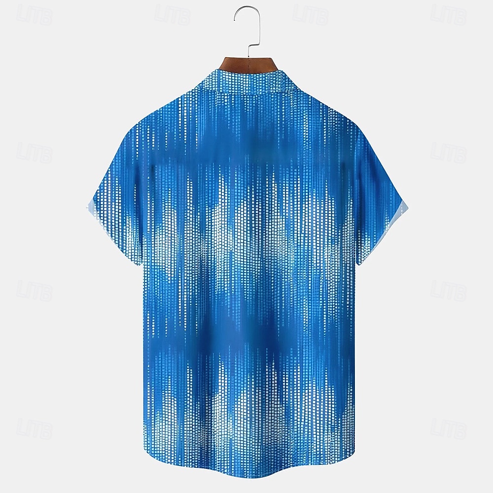 Men's Geometric Gradient Line Shirt Summer Shirt Button Up Shirt Short Sleeve Fashion Casual Outdoor Vacation Dailywear Summer Spring Turndown 3D Print Collared Shirts Front One Pocket Blue 2025 - $23.99 –P2
