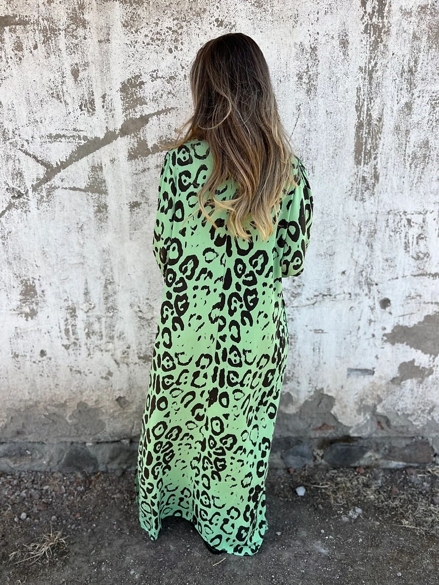 Damen Maxikleid A Linie Kleid Lässig Outdoor Ausgehen Normale Passform Leopard Langarm V Ausschnitt Weiß Himmelblau Dunkelgrün Grün Sommer 2025 - $21.99 –P9