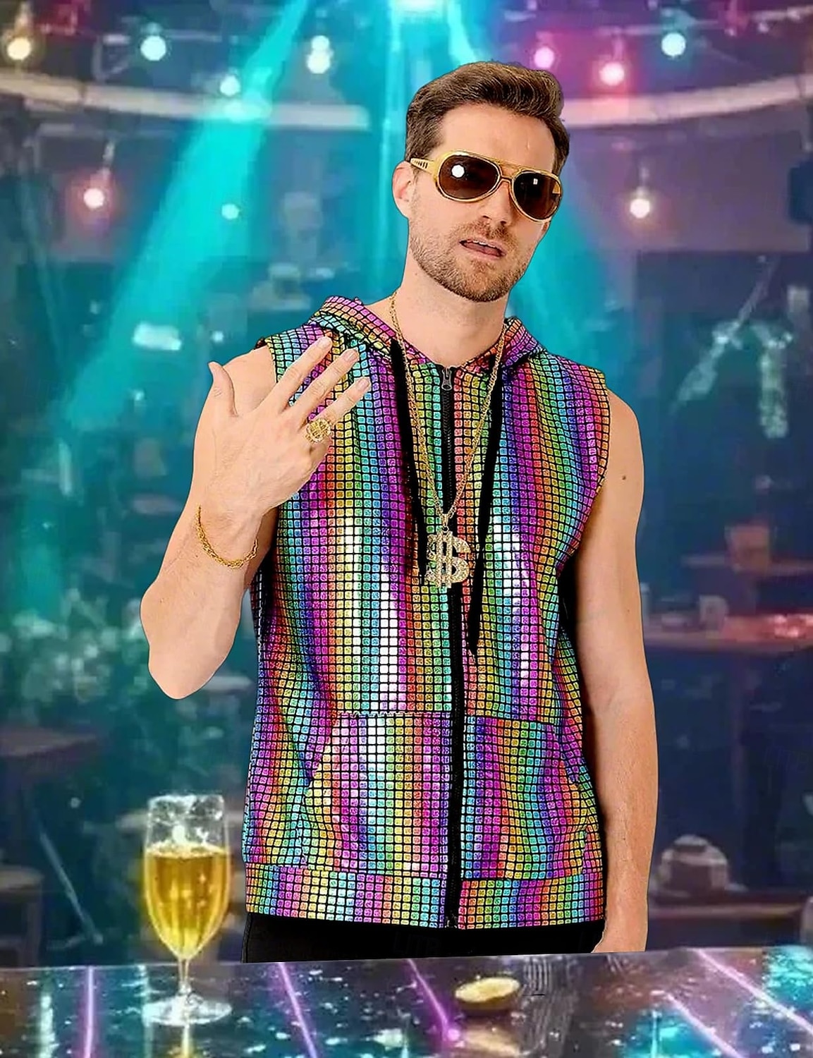 Retro 80. léta Blouznit Mikina bez rukávů Disko Zapni Mřížka / Přehoz Pánské předvečer Všech svatých Karneval hudební festival Pride Parade Gay klub Dospělé Vesta Celý rok 2025 - $27.99 –P13