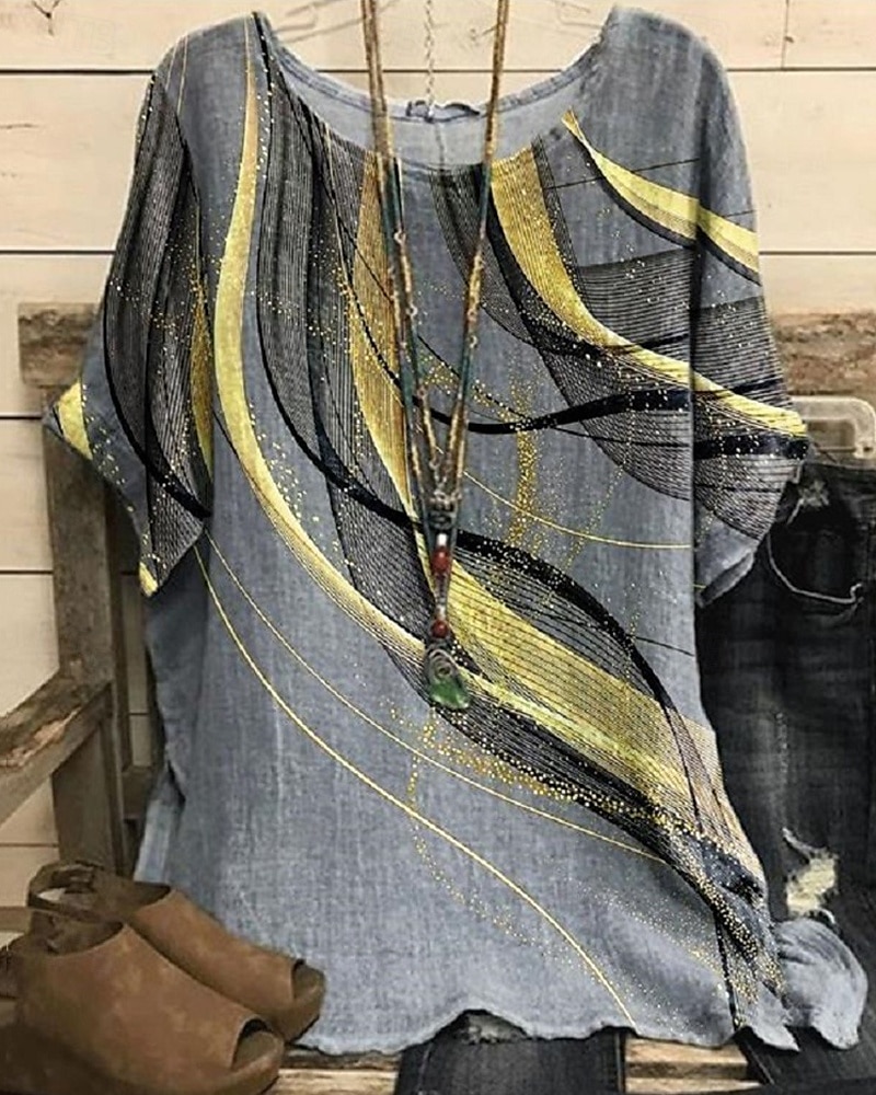 Pentru femei Cămașă Tricou Tee Top Imprimeu Elegant Modă Modern Manșon scurt Stil Nautic Topuri obișnuite Zilnic Sfârșit de săptămână Bleumarin Albastru piscină Mov Gri Deschis Gri Închis Vară 2025 - GBP £13.13 –P1