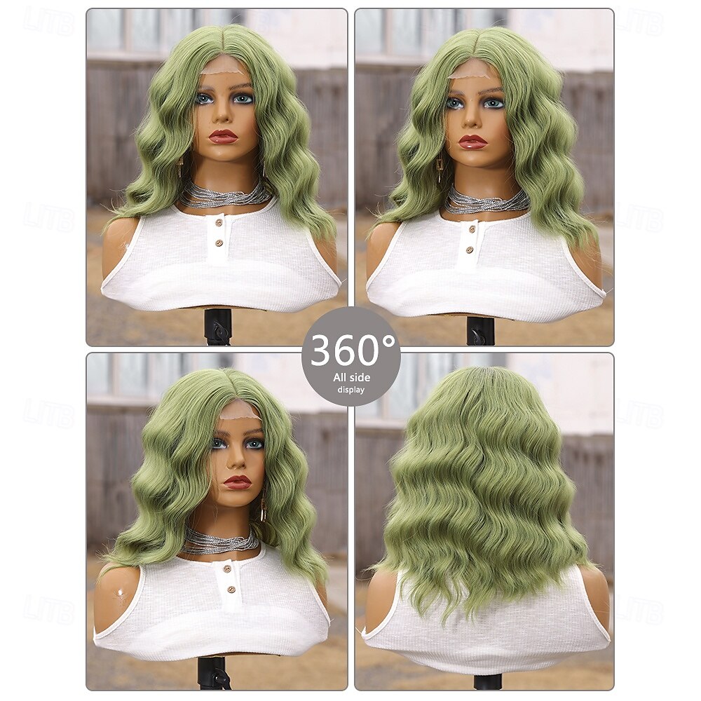 Synthetic Lace Wig Curly Style 14 inch Green Middle Part U Part Wig Women's Wig Black / Green 2025 - $38.99 –P6