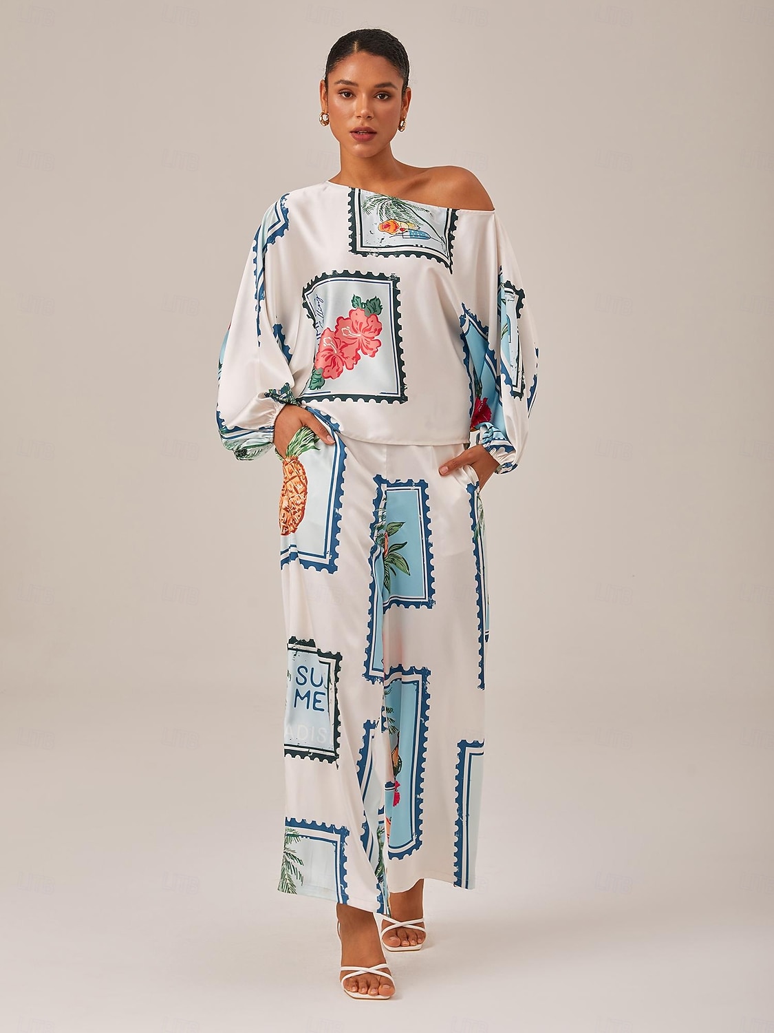 Seamless Pattern Print Elastic Waist Wide Leg Trousers 2025 - $64.99 –P1