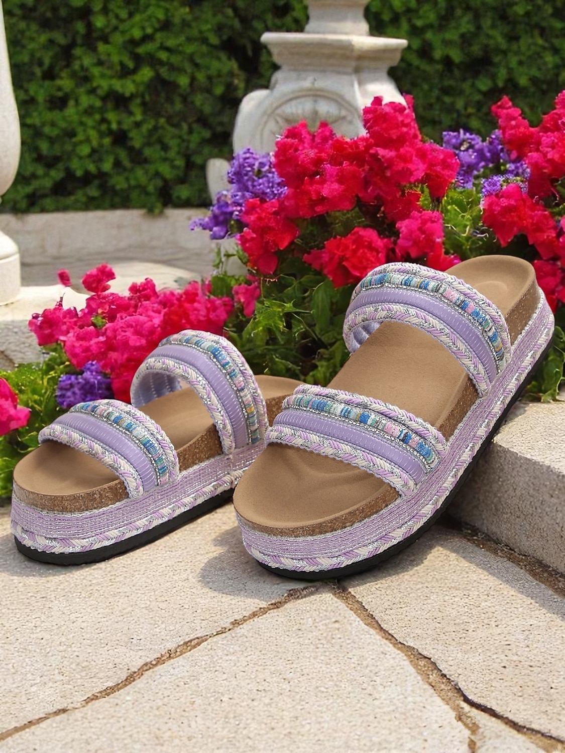 Damen-Sandalen im Boho-Stil in Blau mit Webmuster – Plateau-Slipper im Ethno-Stil für Strandurlaube und lässige Sommeroutfits 2026 - $26.99 –P3