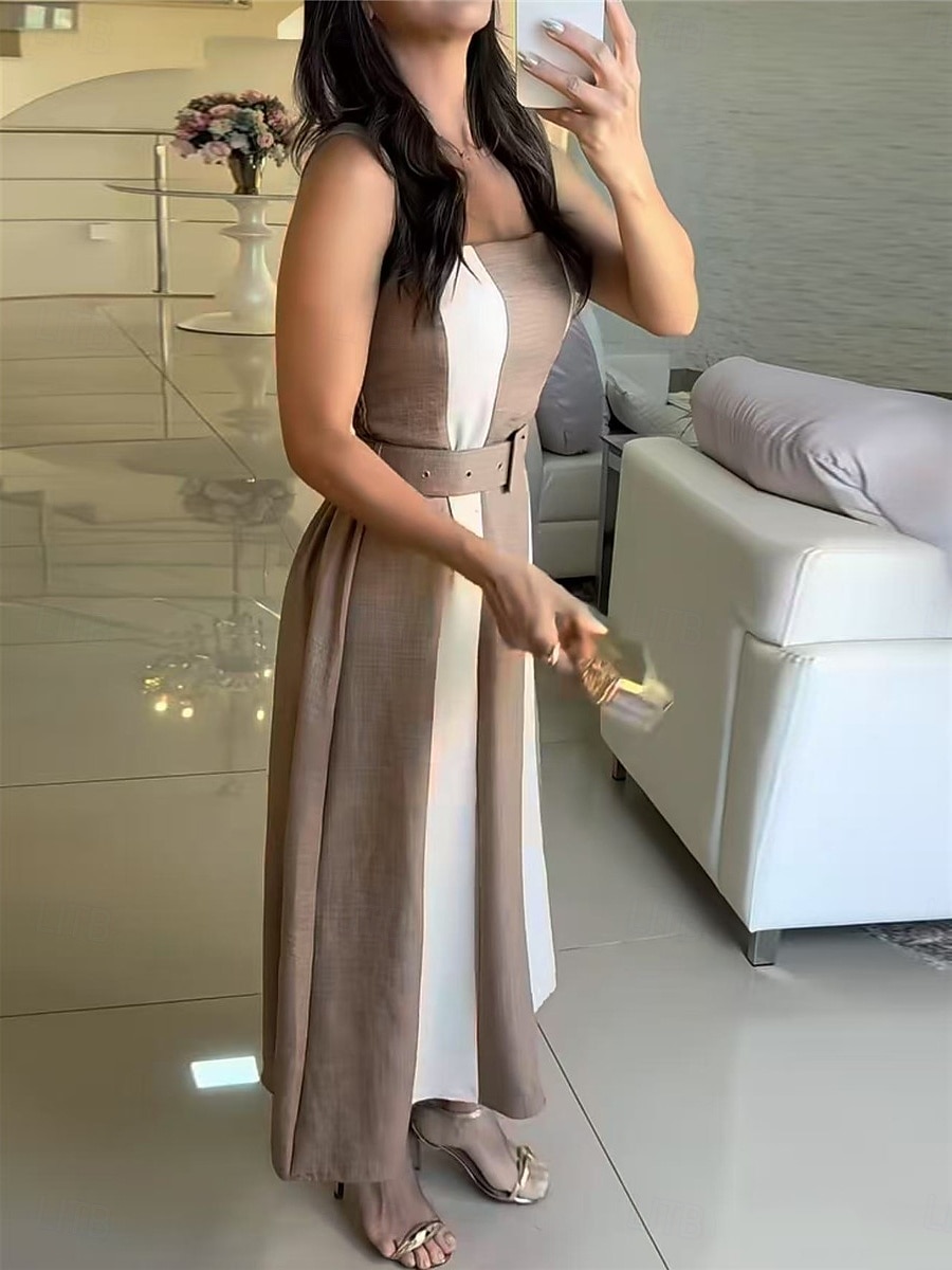Pentru femei Rochie Maxi Rochie A line Rochie cu umeri Casual În aer liber Ieșire Fit standard Dunga Fără manșon Fără Bretele Roz Îmbujorat Roșu Vin Cămilă Verde Militar Vară 2025 - $41.99 –P4