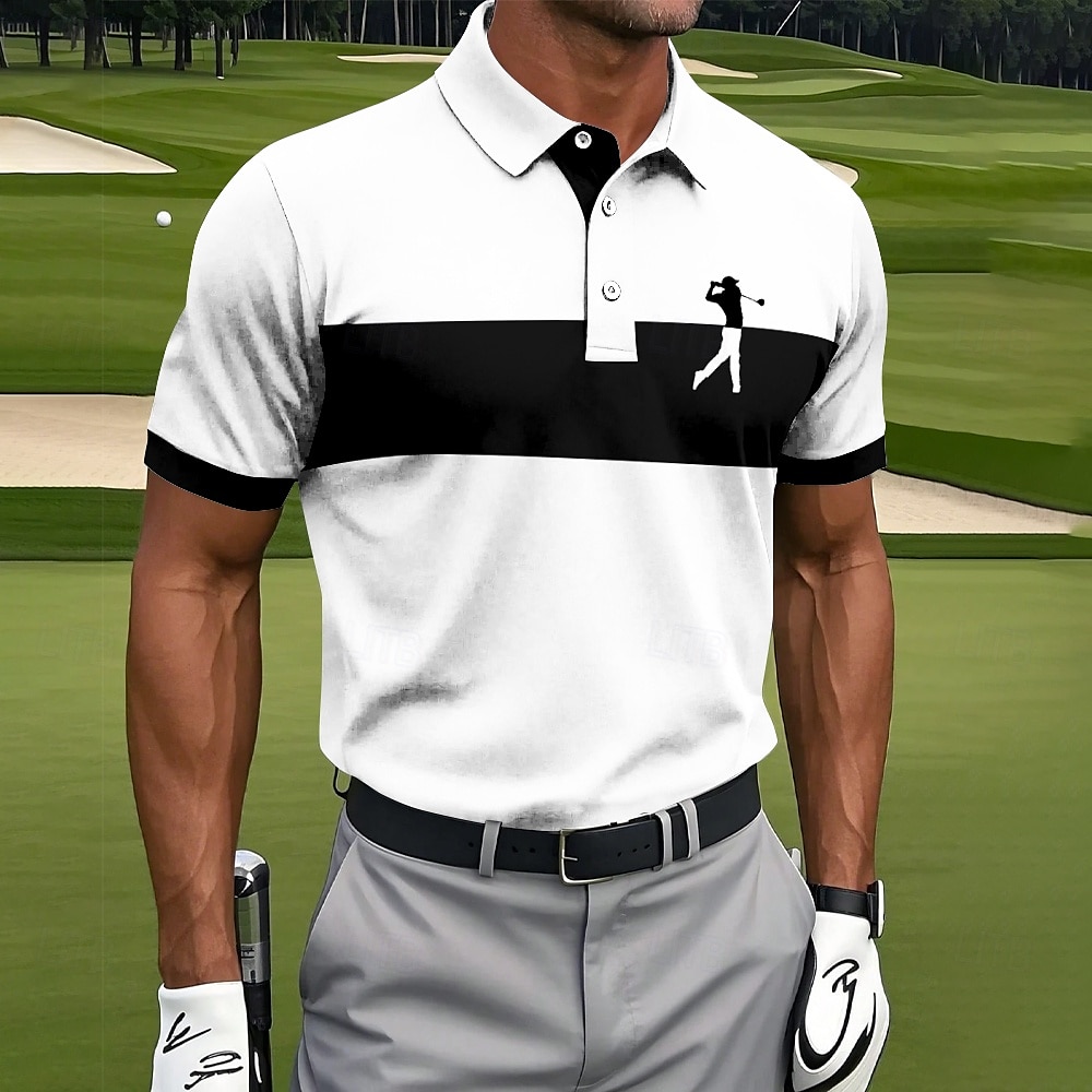 Men's Horizontal Stripes Golf Polo Short Sleeve Polo Shirts Collared Shirts Sportswear Athleisure Daily Wear Buttons Summer White Red Blue 2025 - $23.99 –P1
