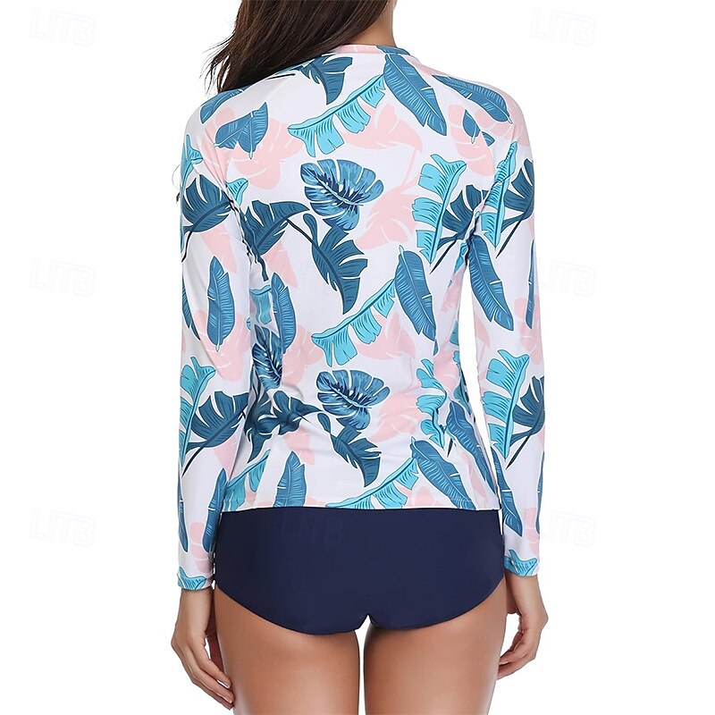 Damen Rash Guard Badeanzug UV-Sonnenschutz UPF50+ Langarm Bademode Badeanzug Frontreißverschluss Schwimmen Surfen Strand Wassersport Blumenmuster Tropisch Sommer Frühling 2025 - $27.99 –P10