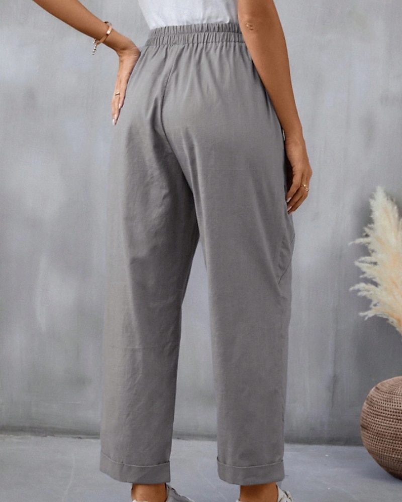 Per donna Pantaloni in cotone e lino Pantaloni Eleganti Moda Streetwear Lunghezza intera Naturale Semplice Tasca Elastico in vita Comodo Confortevole Uscire Weekend Cammello Nero Rosa Blu Estate del 2025 a $24.99 –P4