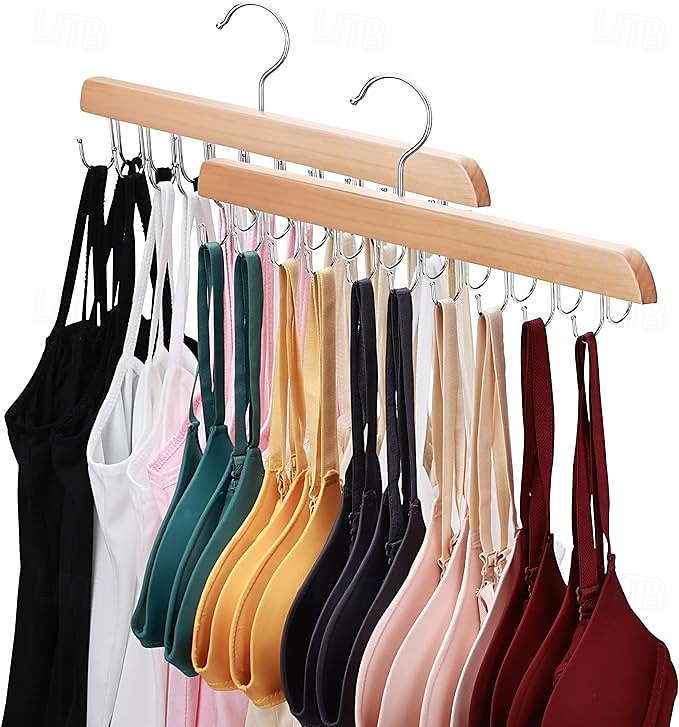 2 Pack Bra Hanger for Closet Organizer Premium Wooden Tank Top Hangers with 40 Foldable Hooks 360 Rotating Design Space Saving Storage for Tank Tops Bras Scarves and More 2025 - $18.99 –P7