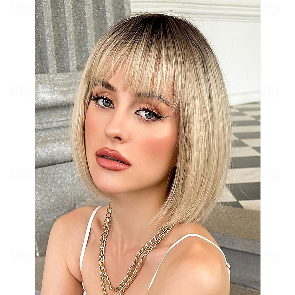 Blond bob paruky pro ženy, syntetická paruka s ofinou 2025 - $25.99 –P6