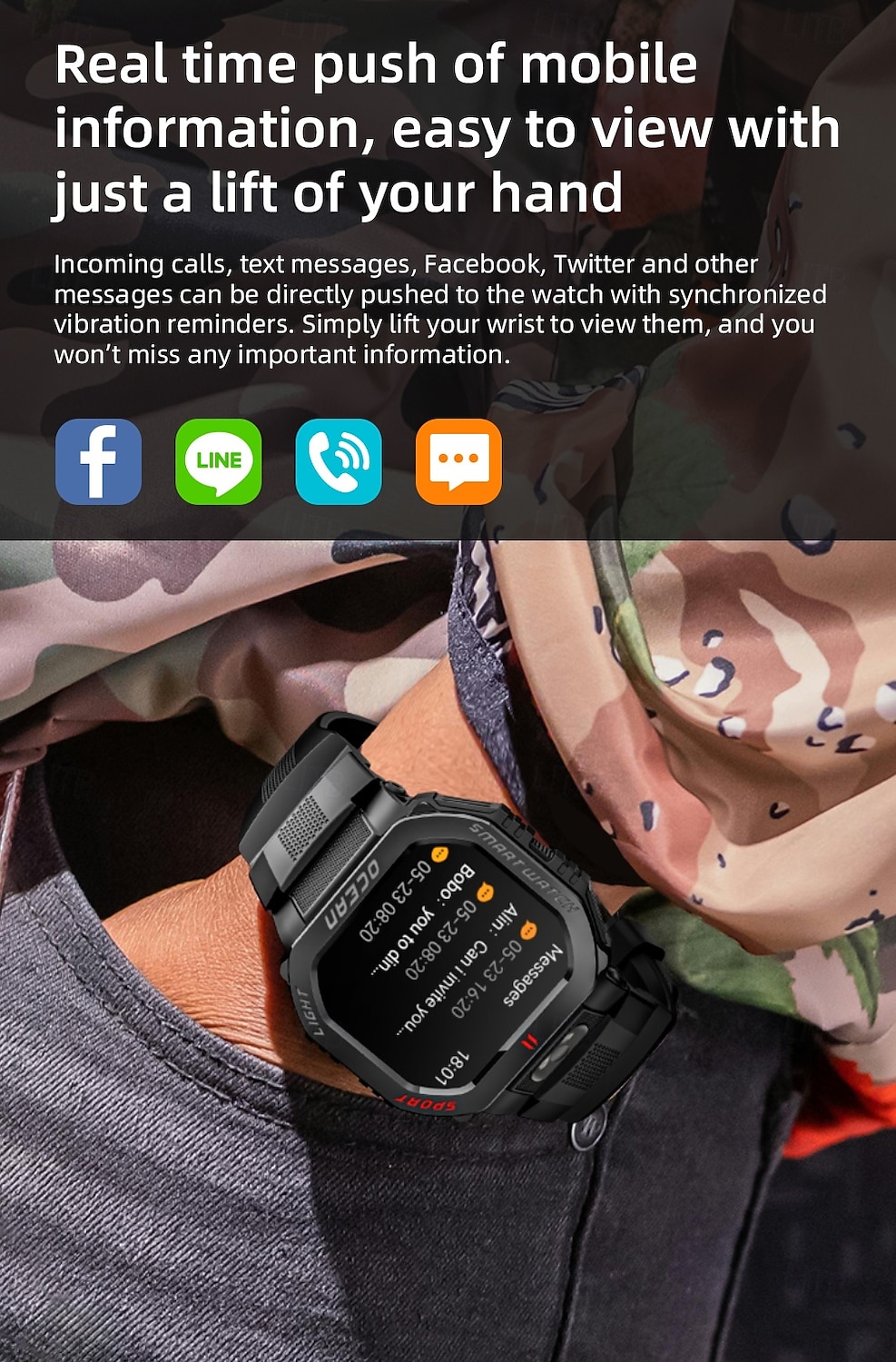 LOKMAT OCEAN GT Умные часы 1.75 дюймовый Смарт Часы Bluetooth Педометр Напоминание о звонке Датчик для отслеживания сна Совместим с Android iOS Женский Мужчины 2025 - $48.99 –P8