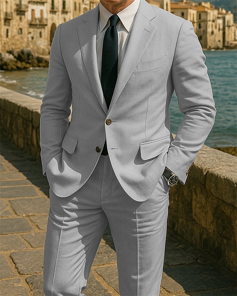 Hombre Trajes chaqueta Negocio Fiesta de Cóctel Fiesta de Boda Moda Casual Primavera Otoño Poliéster Color sólido Botones Bolsillo Cómodo Botonadura Simple Chaqueta de sport Negro Blanco Gris 2025 - $98.99 –P3