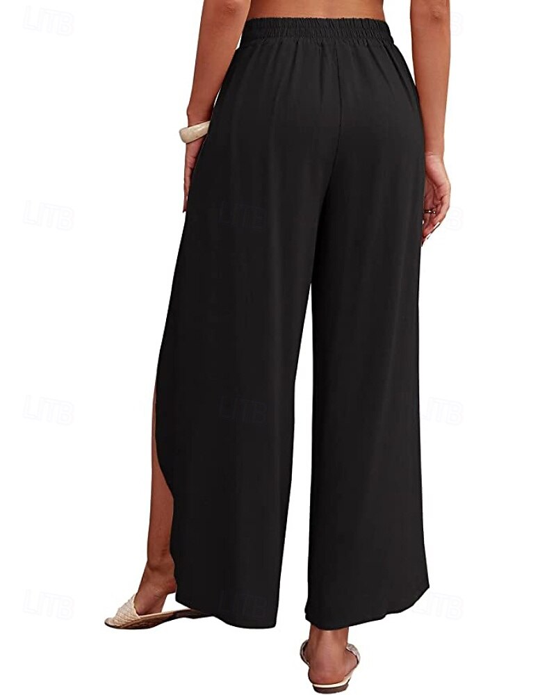 Mujer Pantalones de lino y algodón pantalones Casual Longitud total Cintura Media Plano Cintura elástica Separado Al Aire Libre Cómodo Festivos Ropa Cotidiana Fin de semana Albaricoque PEC Celeste 2025 - $25.99 –P12