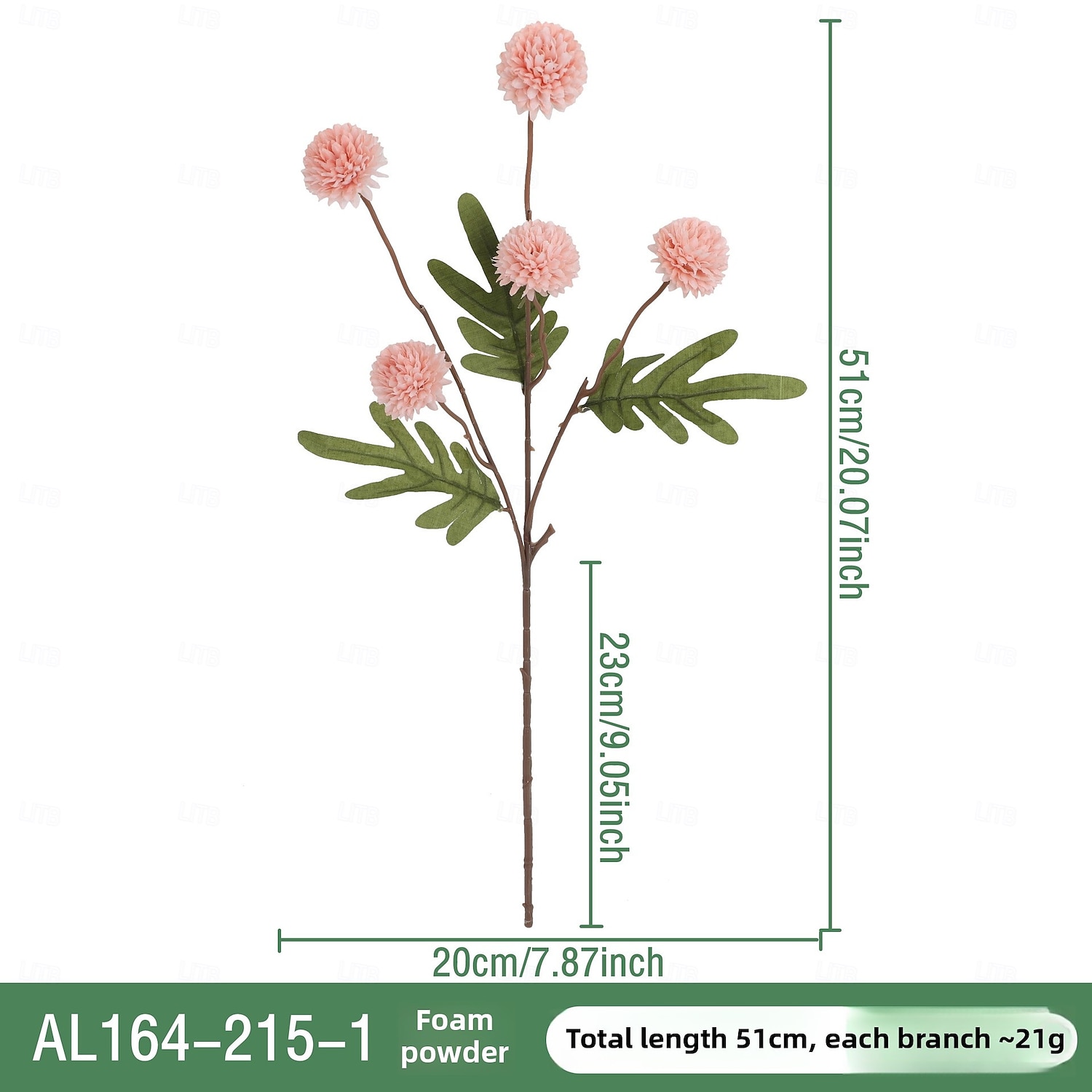 1 maço de flores de dente-de-leão simuladas com 5 flores de bola de pingue-pongue, flor artificial de plástico de galho único para decoração de casamento, adereço interno, arranjo floral artificial de 2025 por $7.99 –P12