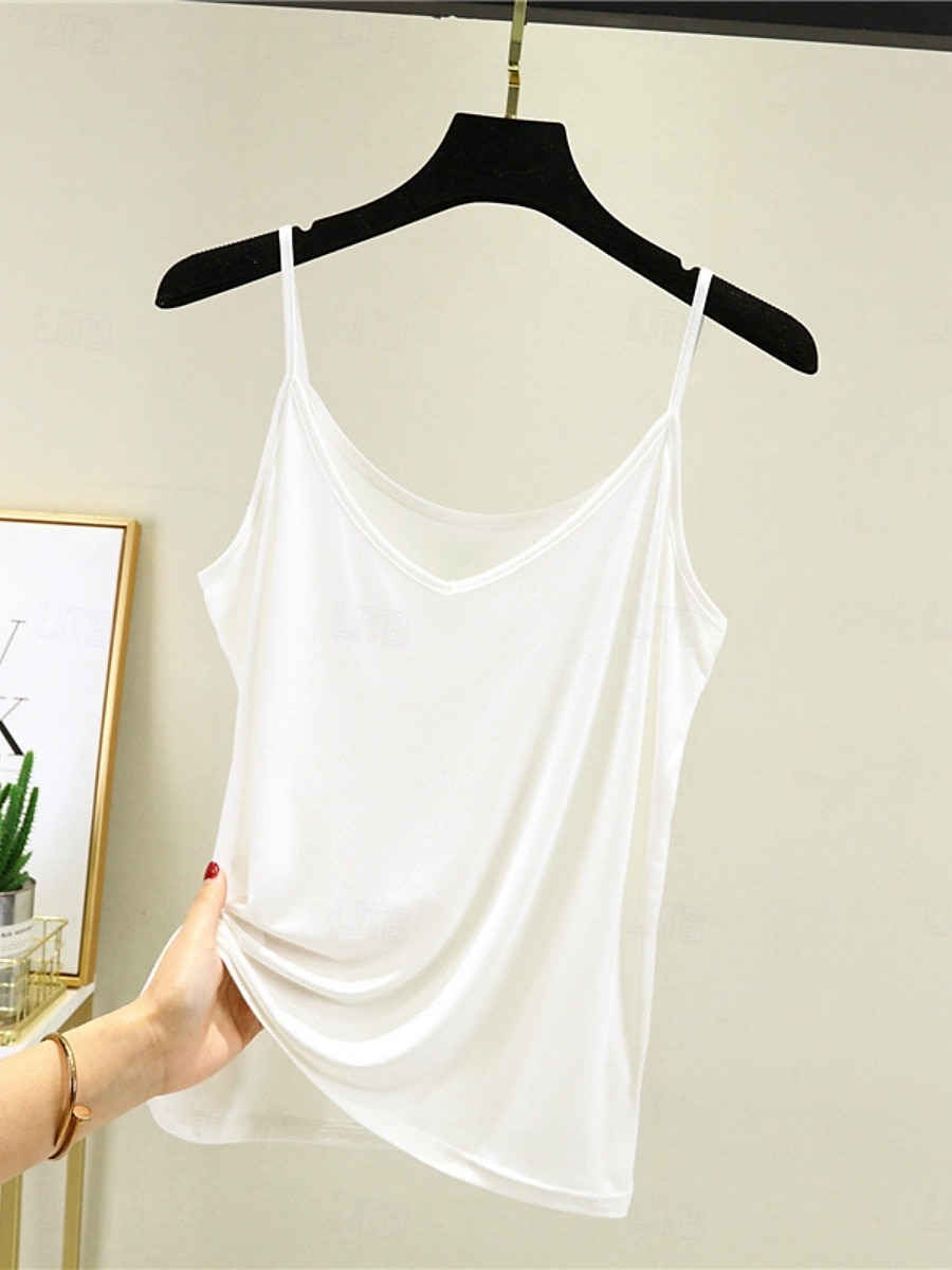 Women's Camisole Tank Top Solid Color Daily Sleeveless Crew Neck Regular Tops Daily Backless Light Blue Iron Gray Denim Blue Matcha green Black Summer 2025 - Kč349 –P14