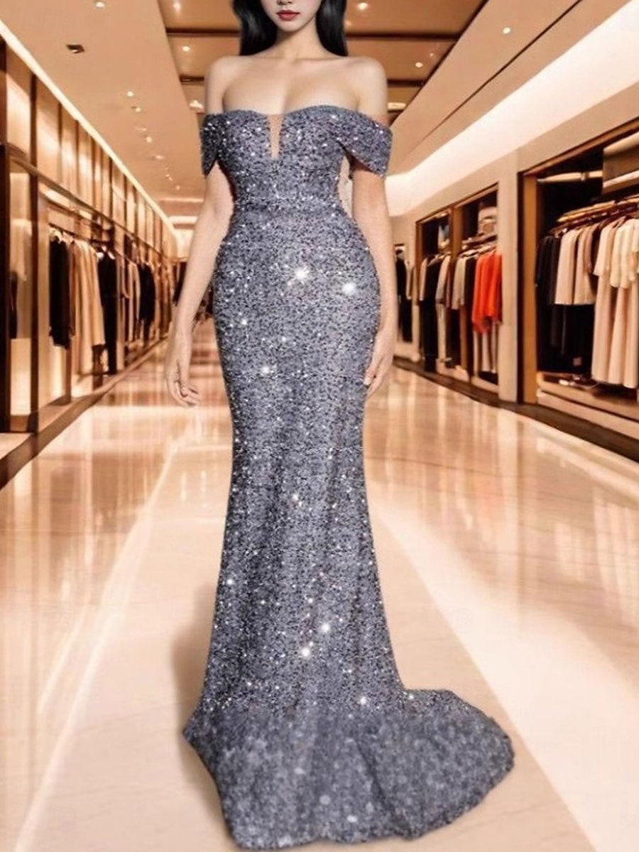 Meerjungfrau  Trompete Quinceanera Kleider Elegantes Kleid Formelle Hochzeit Sweep  Brush Zug Ärmellos Schulterfrei Pailletten Rückenfrei mit Pailletten 2025 - $109.99 –P2