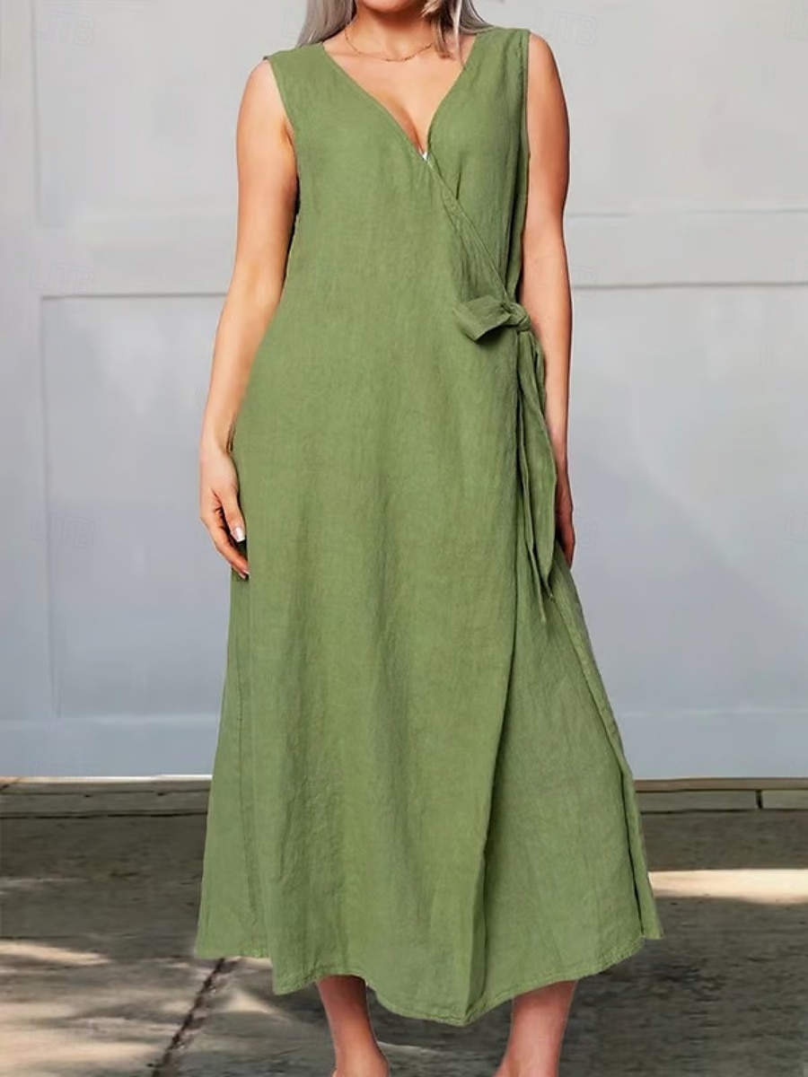 Femmes Robe maxi Robe d'été Occasionnel Quotidien Coupe régulière Graphique Sans manches Col en V Fuchsia Vert Bleu de minuit Gris foncé Été de 2025 ? $28.99 –P4