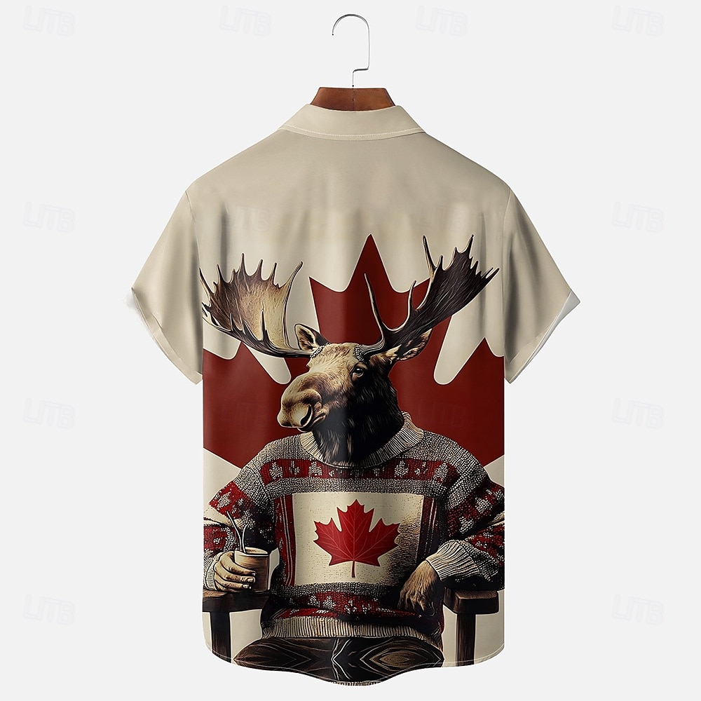 Festa del Canada Per uomo Bandiera Renna Camicia Camicia Estiva Camicia con Bottoni Manica Corta Moda Casual Ferie Estate Primavera Collo ripiegato Stampa 3D camicie con colletto Una tasca anteriore del 2025 a $23.99 –P2