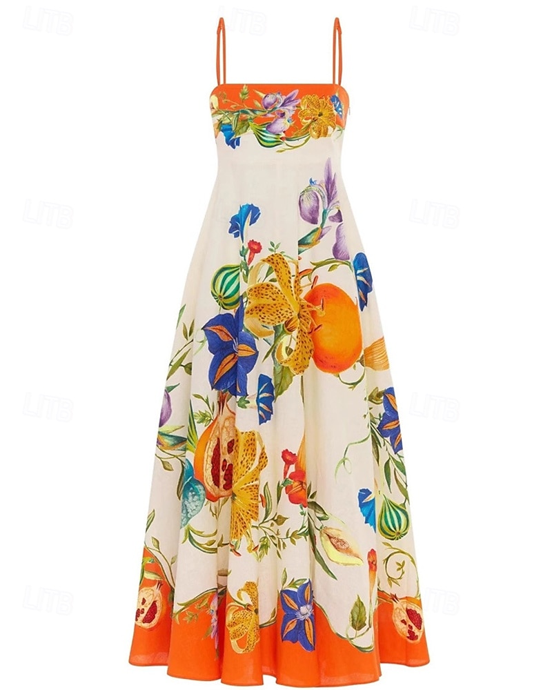 Pentru femei Rochie Lunga Rochie Maxi Rochii de in bumbac Rochie casual Modă În aer liber Petrecere Concediu Fit regulat Floare Fără manșon Bretele Spagheti Portocaliu Vară 2025 - $36.99 –P6