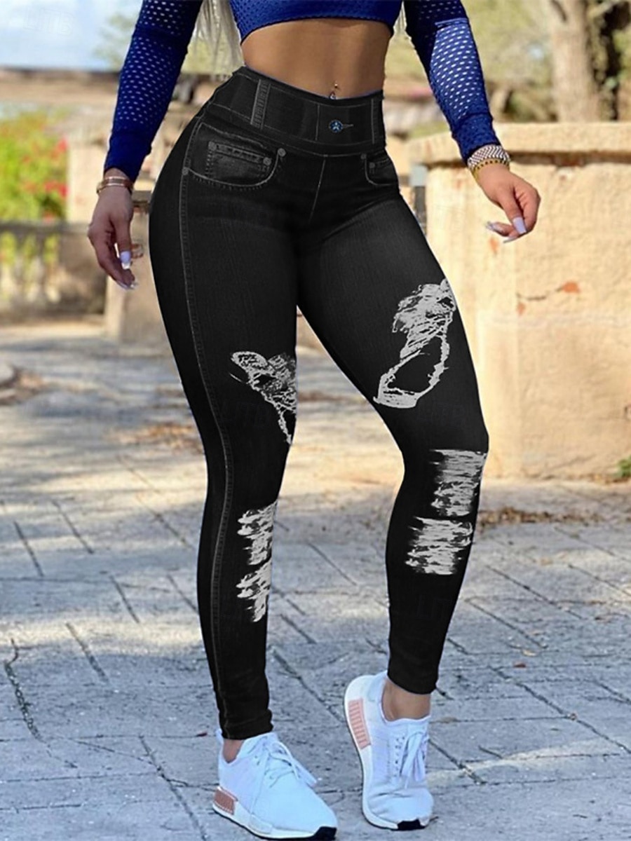 Damleggings byxor 3D-print chinos semester retro mode hel längd hög midja grafisk tryck bekväm mjuk komfortabel stretchig utomhus gatan svart mörk marinblå grå sommar slim fit 2025 - $13.99 –P1