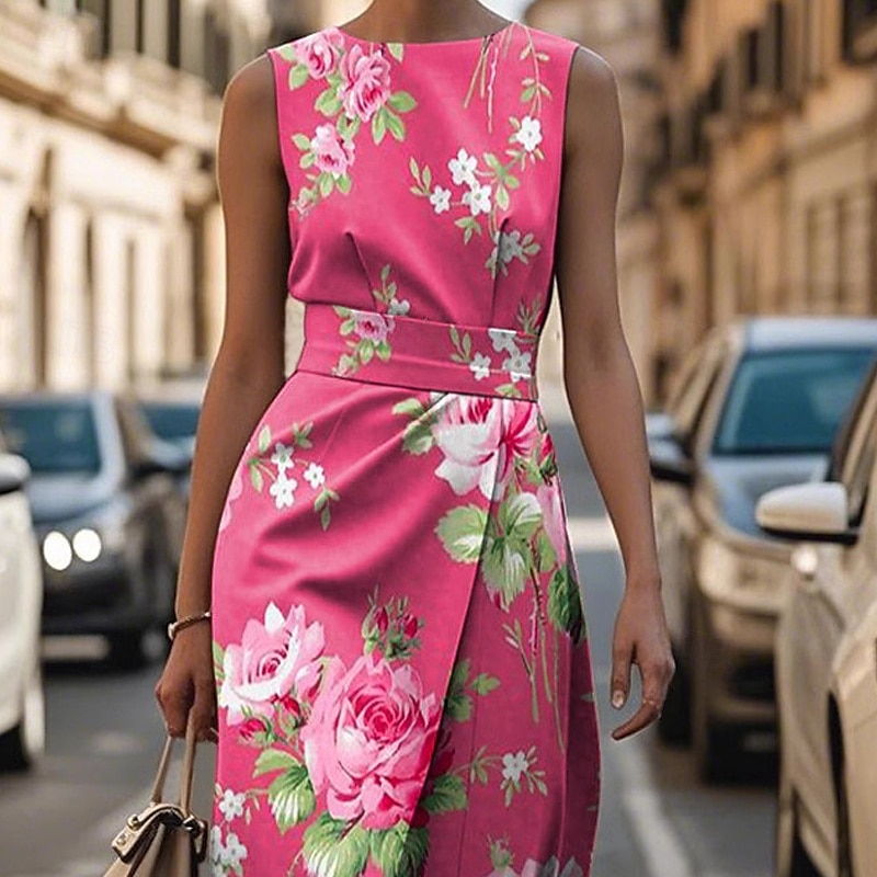Dámské Midi šaty Šaty na ples Květinové šaty Letní šaty Elegantní Módní Venkovní Párty Rande Běžný Květiny Bez rukávů Tričkový Světlá růžová Léto Jaro 2025 - $33.99 –P2