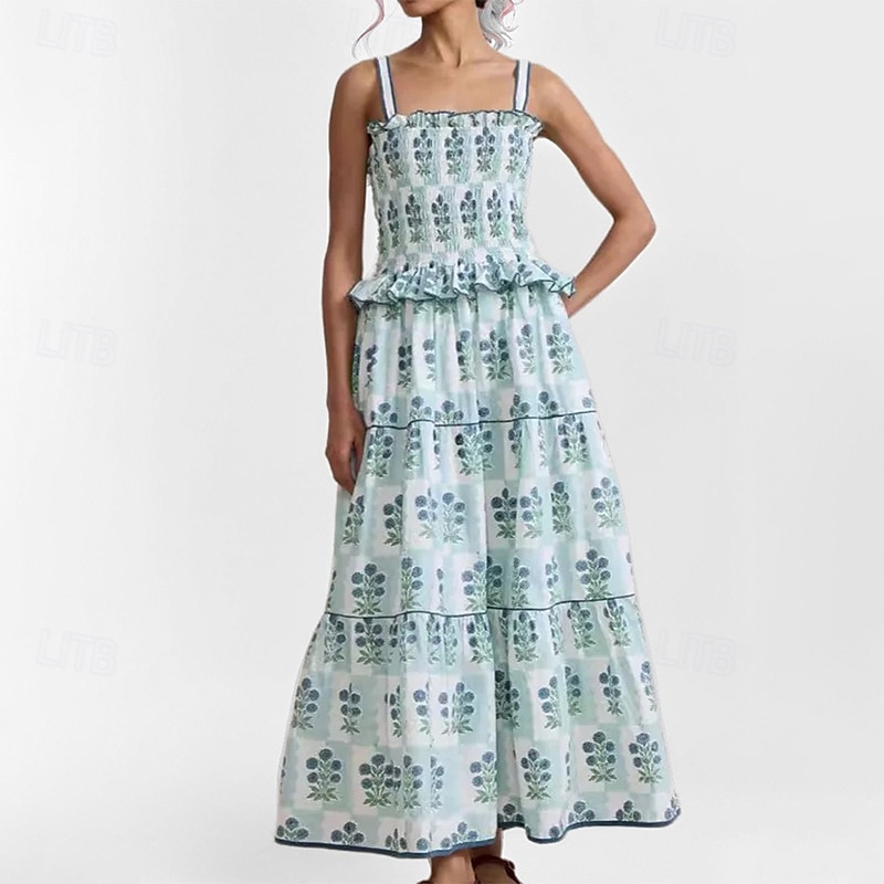 Damskie Sukienka midi Sukienka w kwiatki Sukienka Boho Sukienka z nadrukiem Moda Nowoczesny Na zewnątrz Urlop Święto Regularny Kwiat Bez rękawów Cienkie ramiączka Biały Rumiany róż Niebieski Lato 2025 - $25.99 –P6