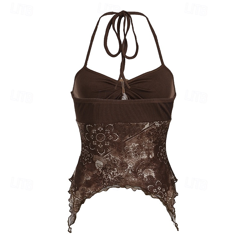 Pentru femei Cămașă Boho Bluză Floare Modern Boho Fără manșon Gâtul halter Topuri obișnuite Zilnic Concediu Ieșire Imprimeu Maro Trifoi Vară 2025 - $21.99 –P20