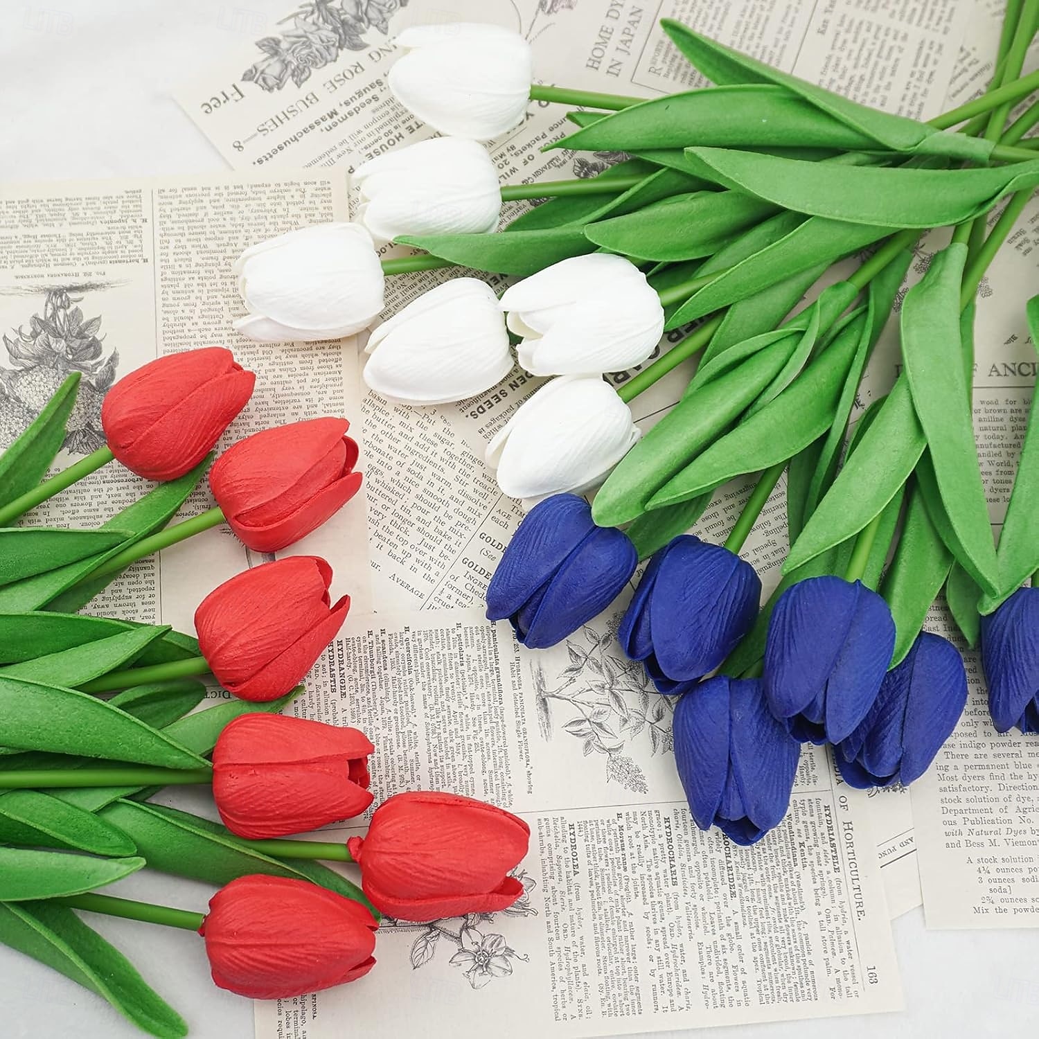 18 db igazi tulipán, mesterséges hazafias virágok július 4-i dekorációra, temetői virágok sírvázába, emléknapra, függetlenség napjára, dekoráció 2025 - $21.99 –P6