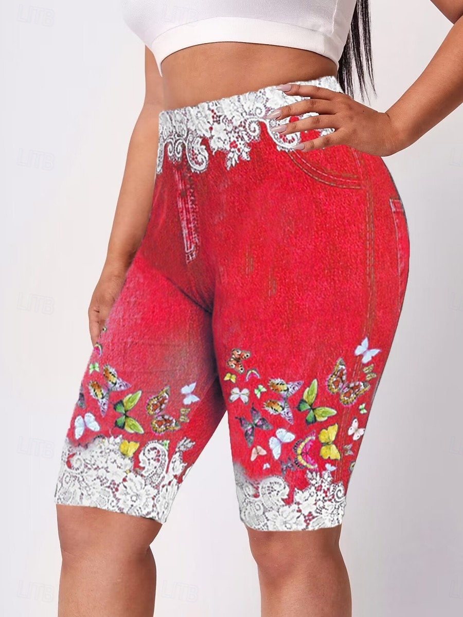 Leggings Shorts pour femmes 3D Imprimés Chinos Vacances Décontracté Collants Court Taille Haute Haute Coupe Confort Respirable Sèche Rapidement Élastique Extérieur Rue Quotidien Vin Noir Rouge Violet de 2025 ? $13.99 –P2