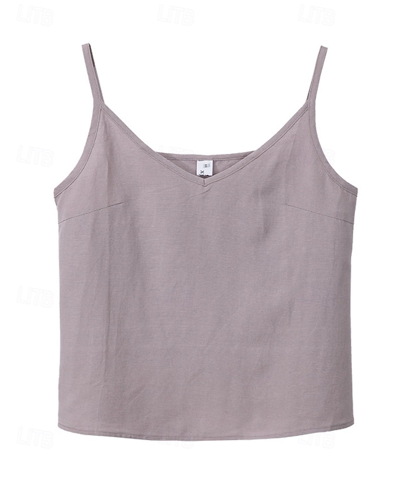 Per donna Gilet in cotone e lino Blusa Canotta a canotta Semplice Moderno Casual Senza Maniche Scollo a V Top Regolari Quotidiano Uscire Nero Bianco Viola Estate del 2025 a $29.99 –P2