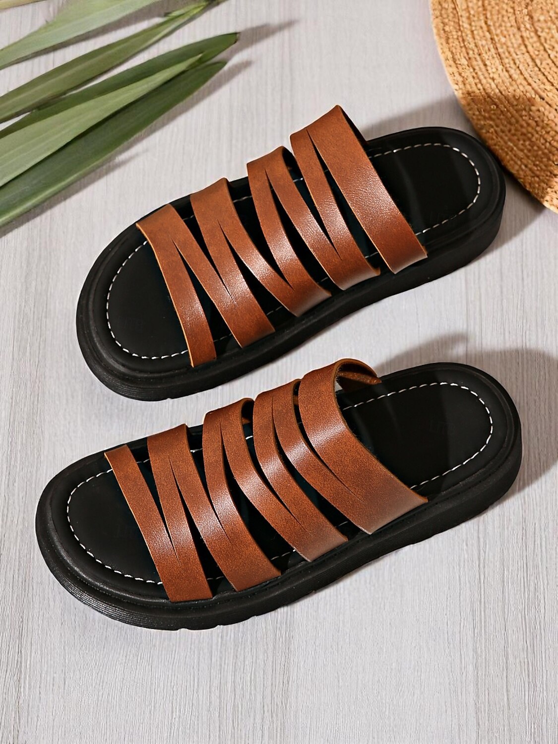 Women’s Brown Multi-Strap Slide Sandals – Casual Faux Leather Flats for Beach, Resort, and Vacation Outfits 2025 - $24.99 –P6