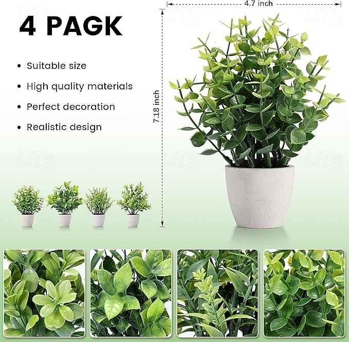 4 balení umělých rostlin, keramických mini umělých rostlin, květináčů, pro domácí dekoraci, kancelářské dekorace, dekorace do pokoje, farmářské dekorace, interiérové dekorace do koupelny 2026 - $16.99 –P9