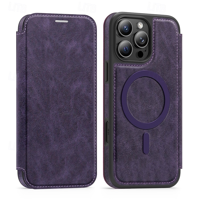 Phone Case For Apple AirTag iPhone 16 Pro Max Plus iPhone 15 14 Pro Max Plus iPhone 13 12 Pro Max Magnetic Adsorption Flip Cover Support Wireless Charging Card Slot Shockproof TPU PC PU Leather 2025 - $19.99 –P1
