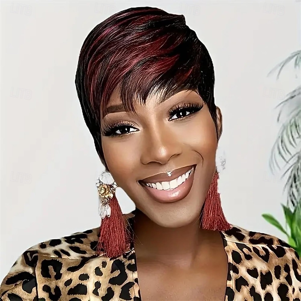 Short Pixie Cut Wig Synthetic Wig for Black Women with Burgundy Layered Short Haircut Wig Glueless Wig with Bangs Quick Get Up and Go Wig 2026 - $24.99 –P3
