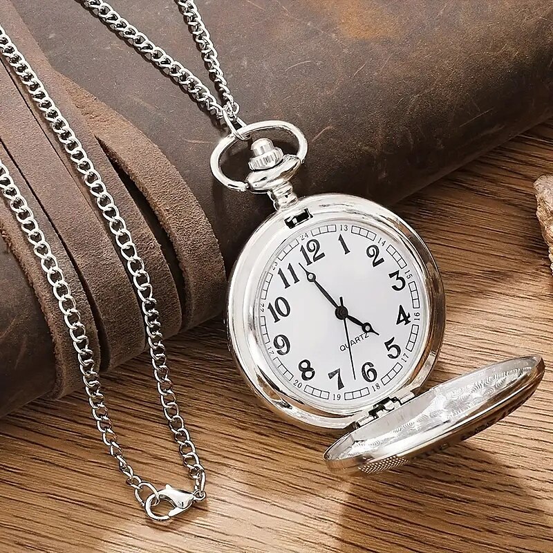 Vintage heren klassiek zilveren mode zakhorloge ronde legering kast quartz uurwerk casual stijl ideaal cadeau voor vaderdag horloge 2025 - $15.99 –P2